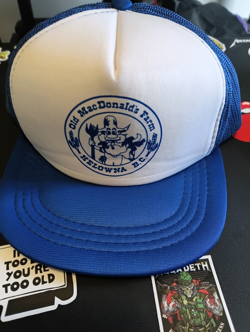 Vintage Old MacDonald's Farm Kelowna B.C. Blue & White Trucker Hat Cottagecore